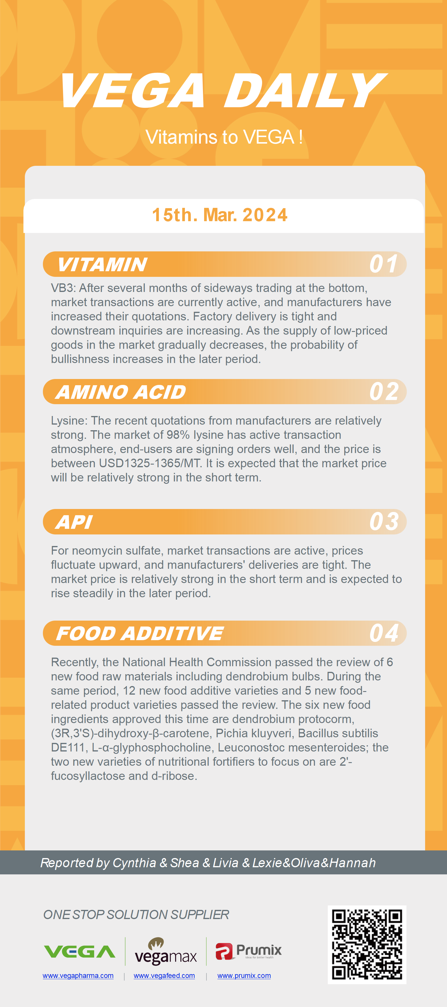 Vega Daily Dated on Mar 15th 2024 Vitamin Amino Acid APl Food Additives.png